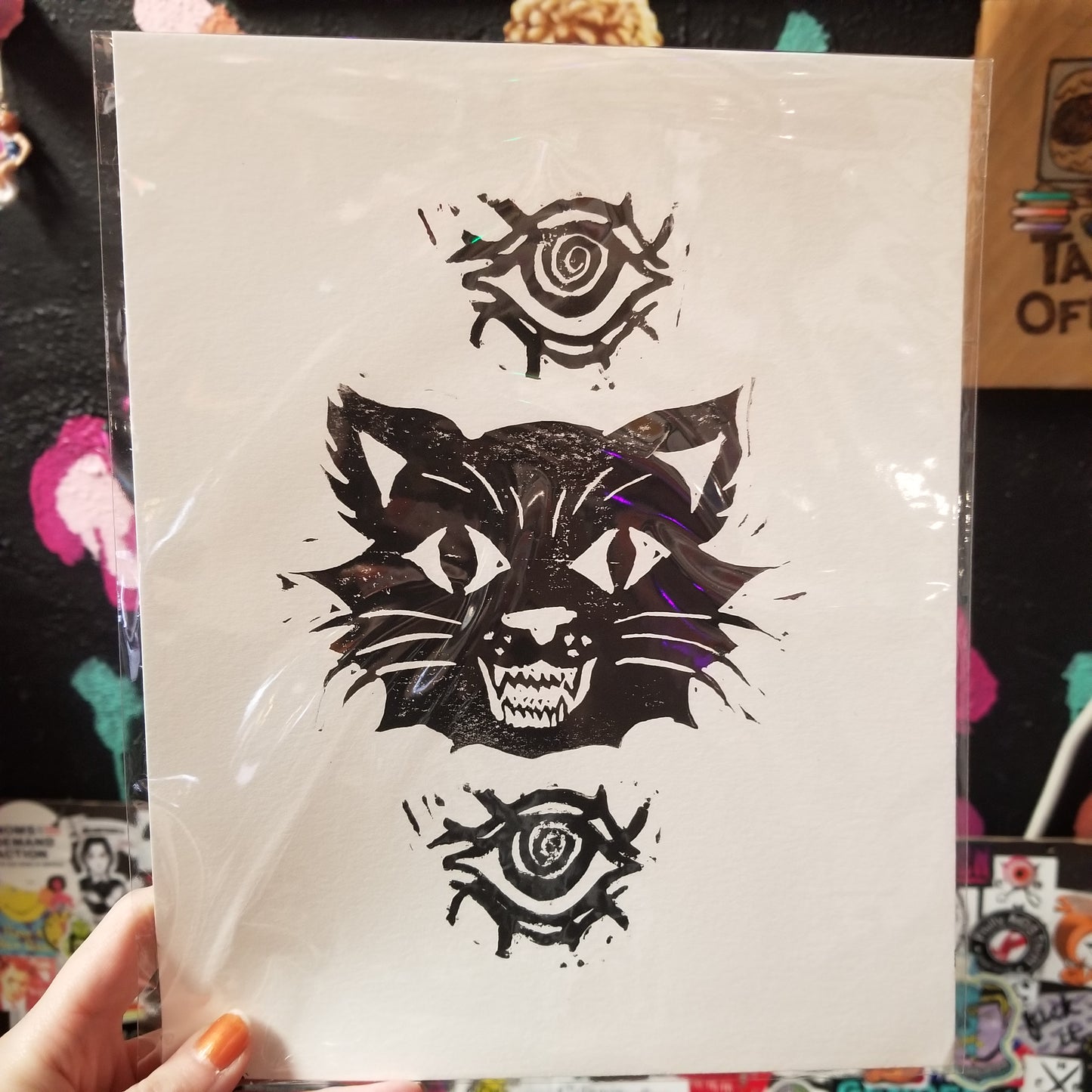 Cat Eyes Linocut 8x10" PRINT