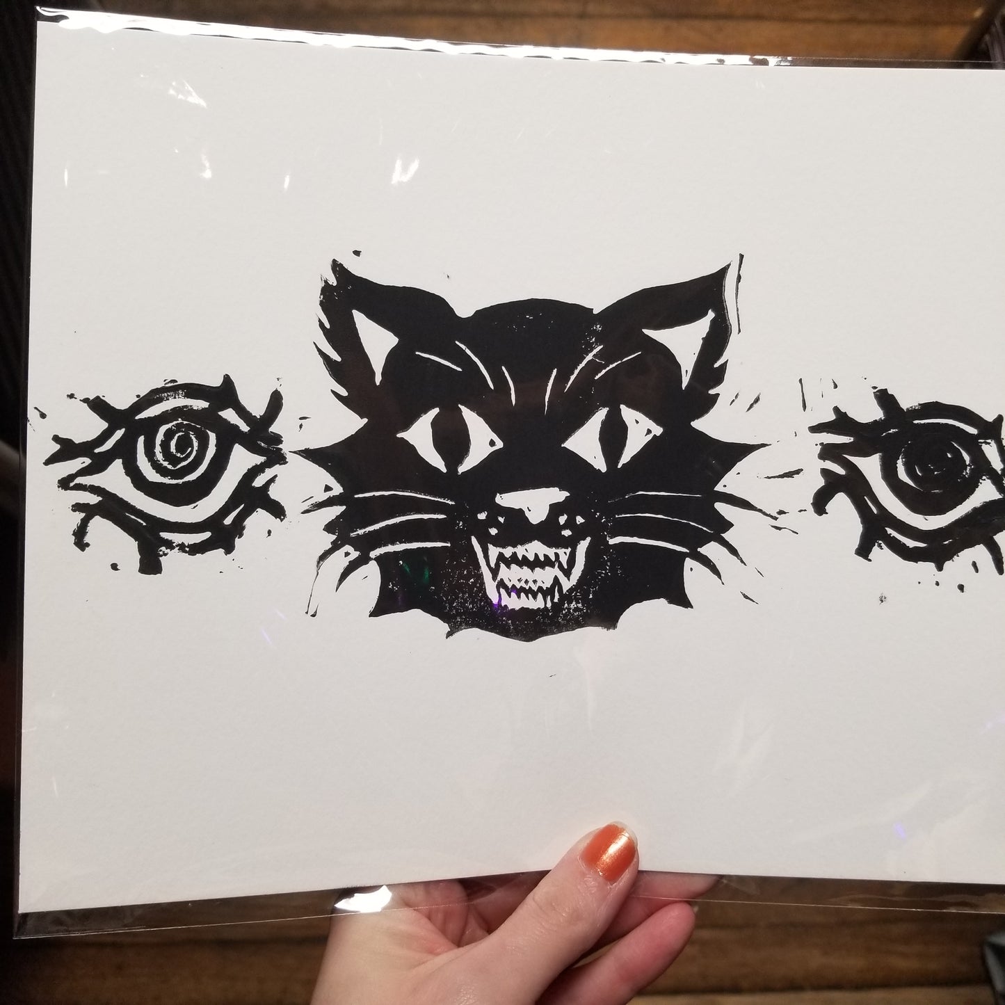 Cat Eyes Linocut 8x10" PRINT