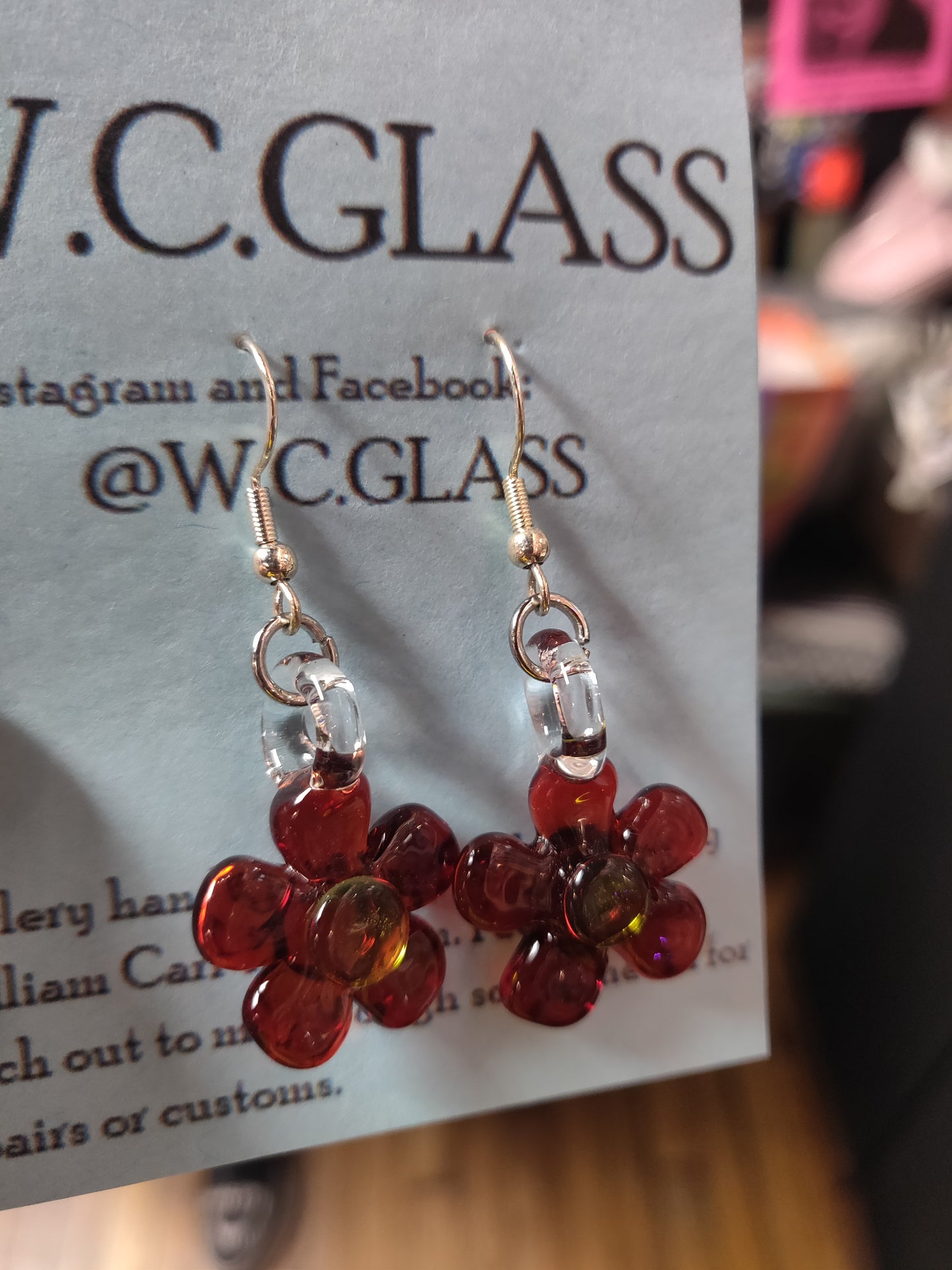 Flower Blown Glass EARRINGS by W.C. Glass