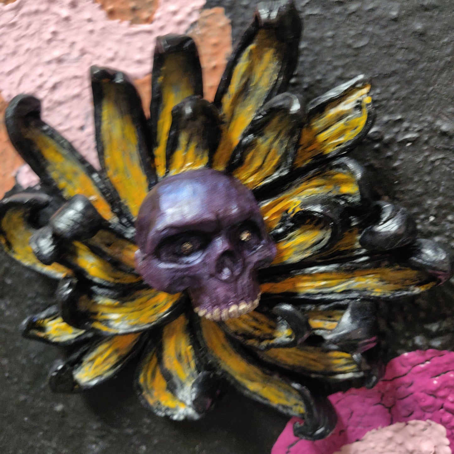 Hand Sculpted Skull Flower Wall Hanging