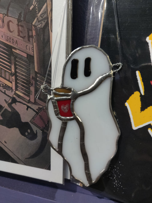 Coffee Ghost Stained Glass Sun Catcher Ornament