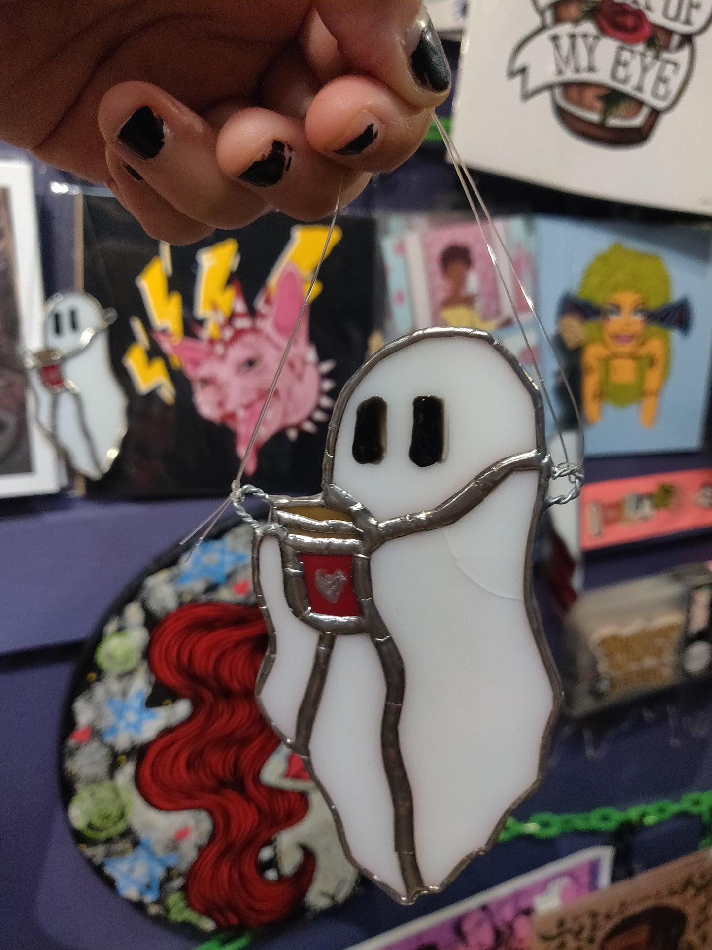 Coffee Ghost Stained Glass Sun Catcher Ornament