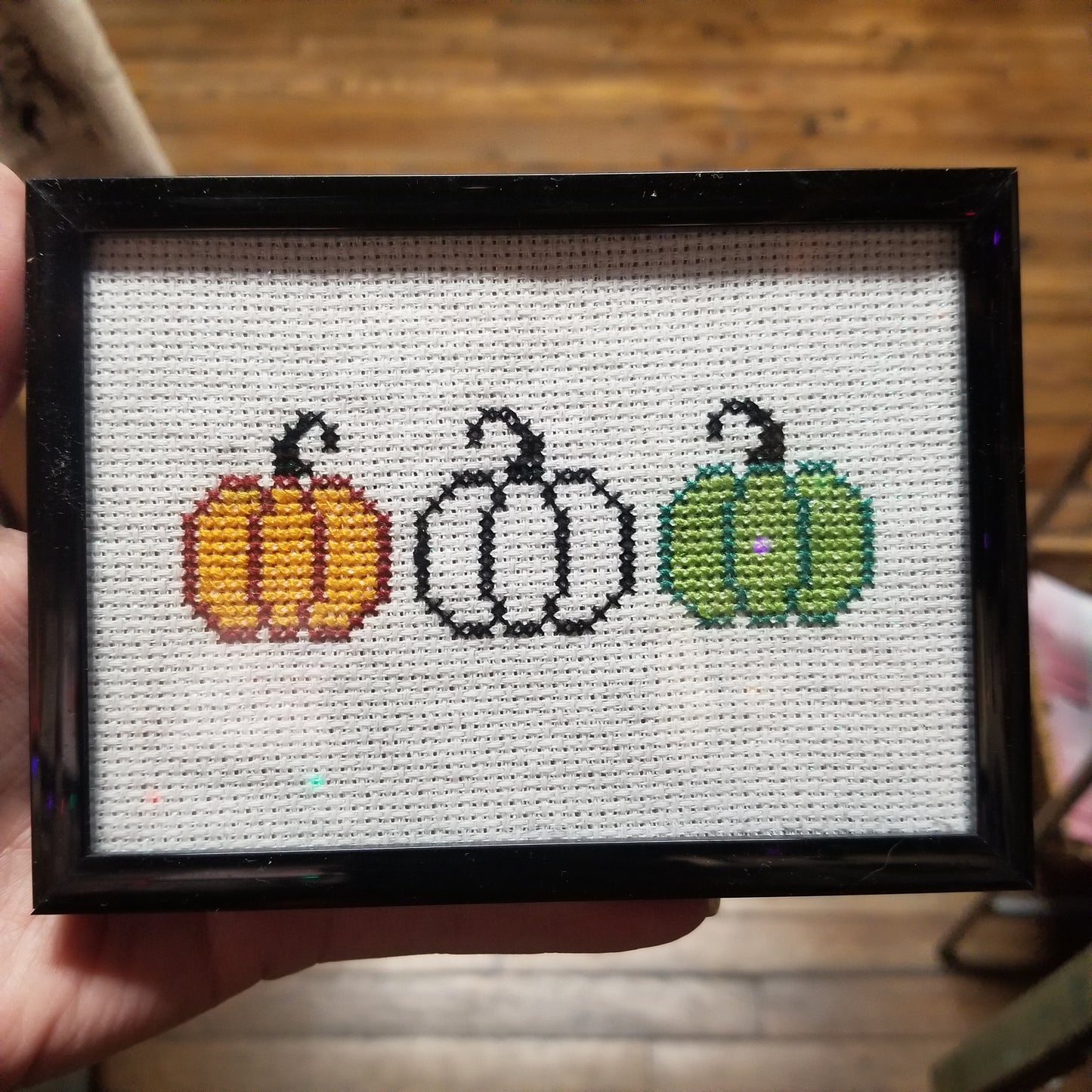 Three Pumpkins Framed Cross-Stitch