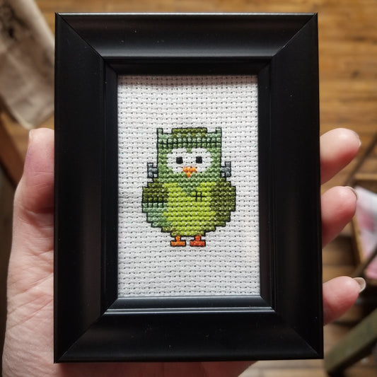 Franken Owl Framed Cross-Stitch