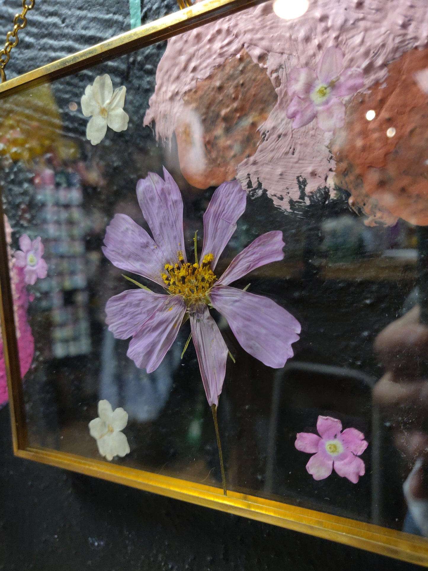 Pressed Flower - Purple and White Rectangle Glass WALL HANGING