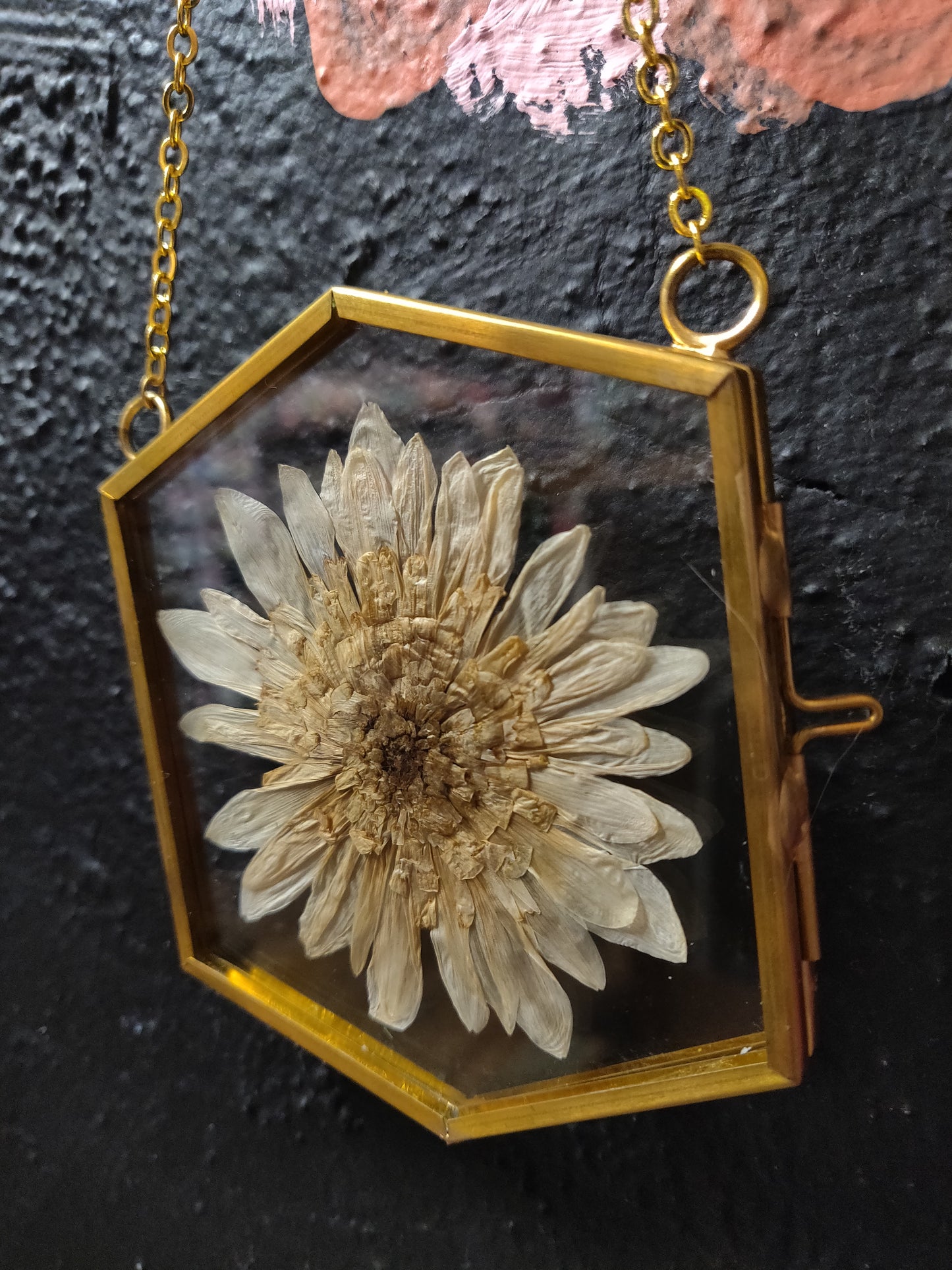 Off White Full Flower Pressed Flower - Rectangle Glass WALL HANGING