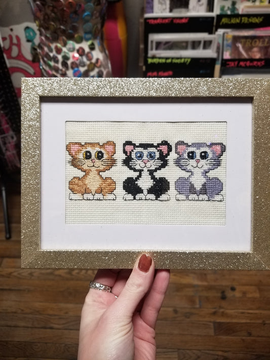 Triple the Cats Framed Cross-Stitch