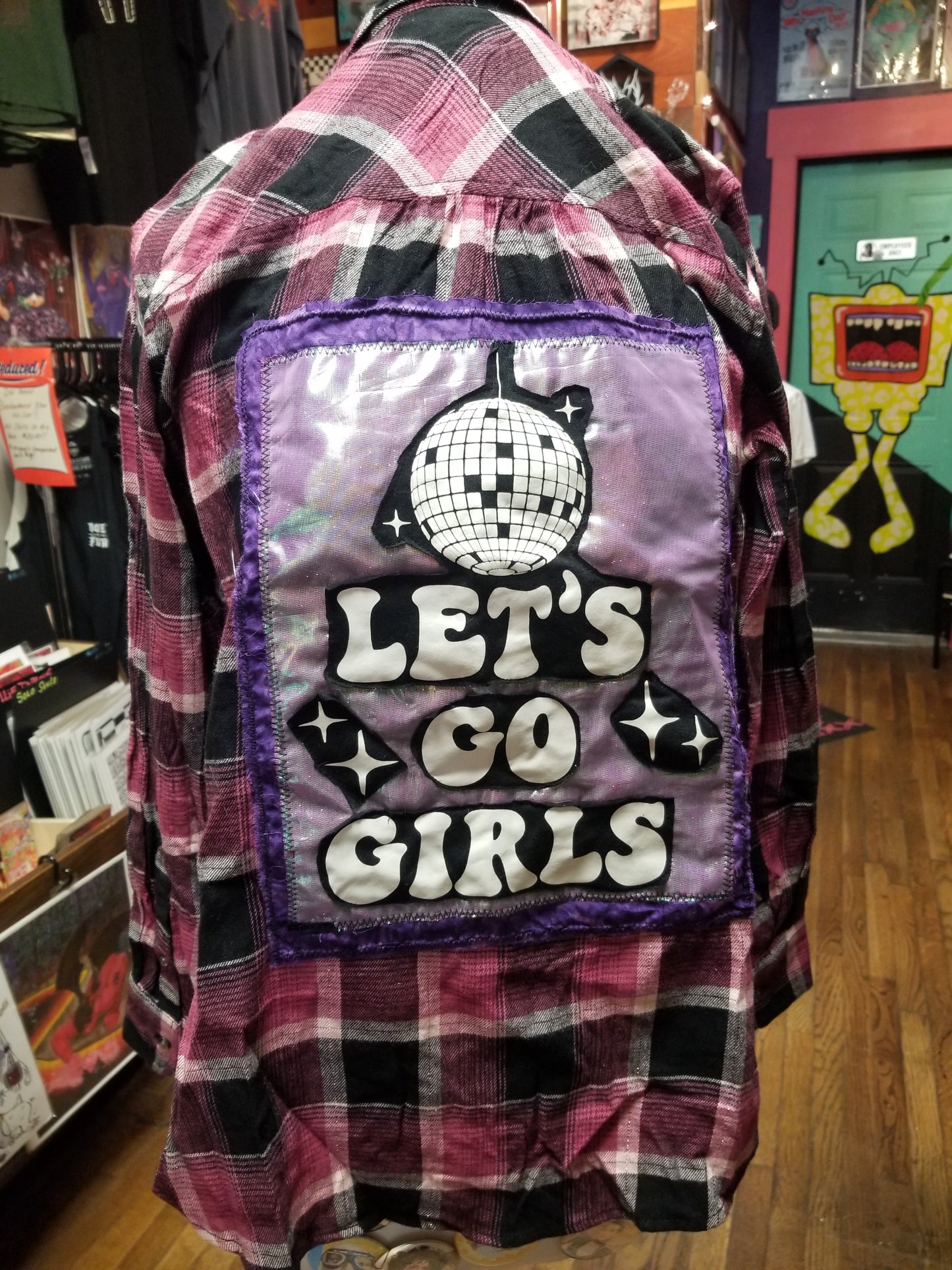 Let's Go Girls Customized Upcycled Plaid Long Sleeved Shirt
