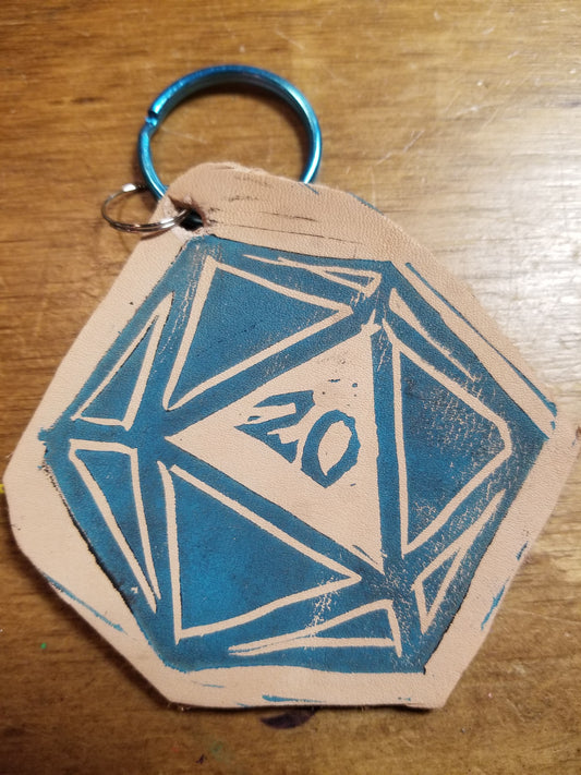 D20 Leather Stamped Keychains by Skullduggery Studio