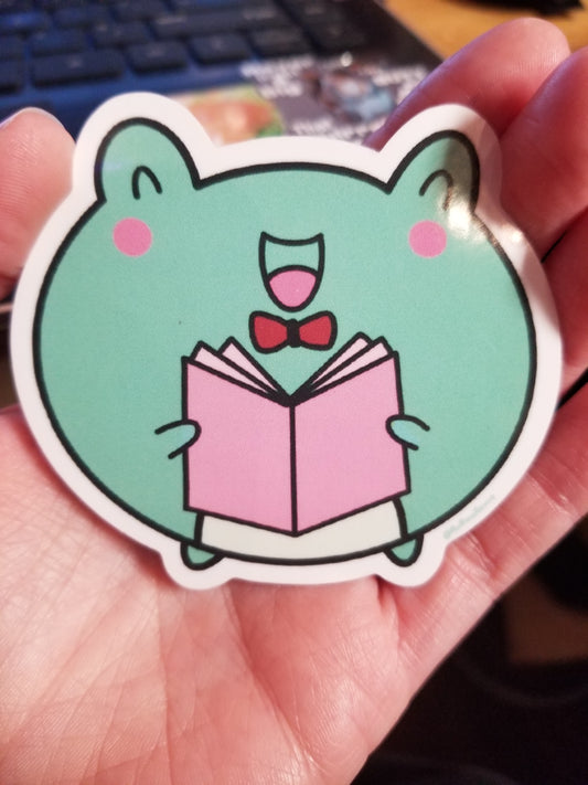 Frog Reading A Book STICKER