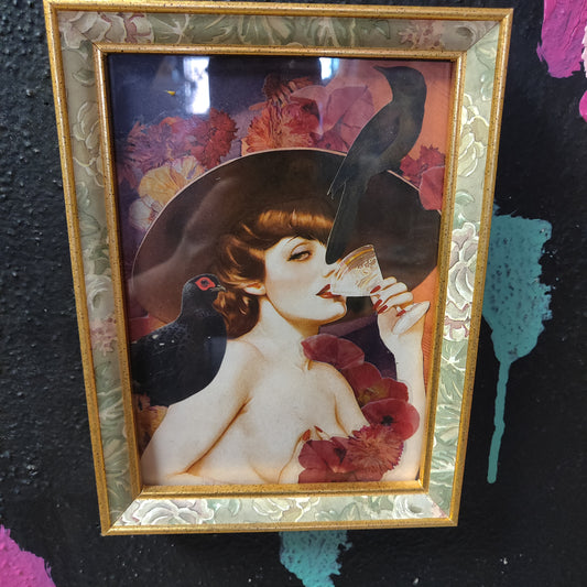 Black Bird Original Collage Framed