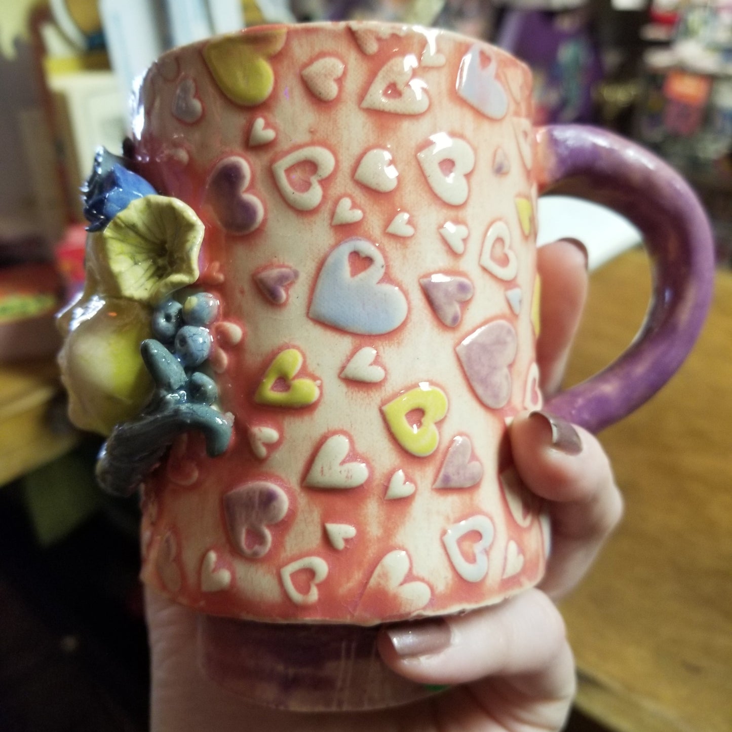 Floral Halo Beeb Face/ Pink Heart Patterned Beeb  VASE/CUP