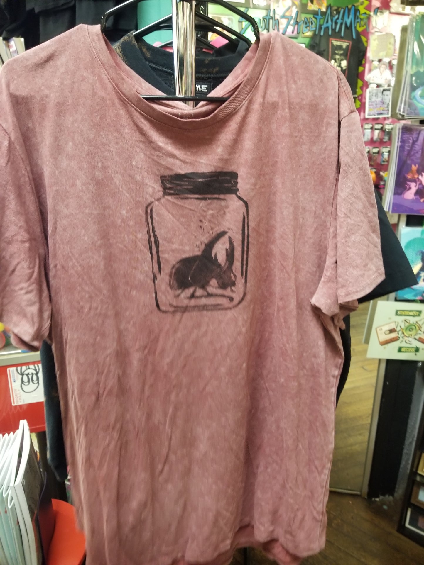 Mauve Bug In A Jar Block Print Upcycled T SHIRT