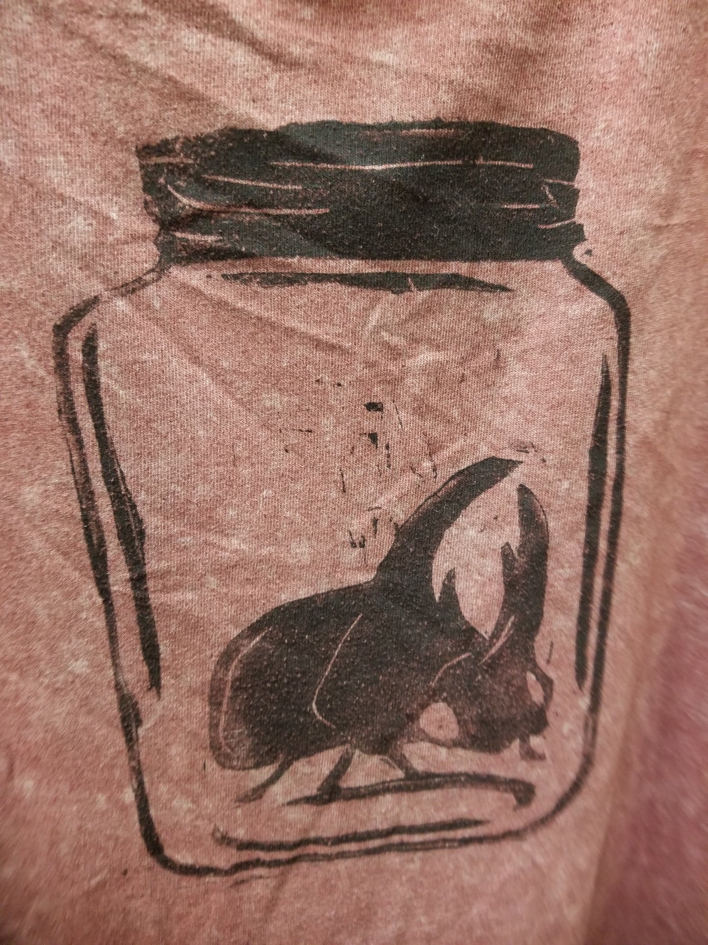 Mauve Bug In A Jar Block Print Upcycled T SHIRT