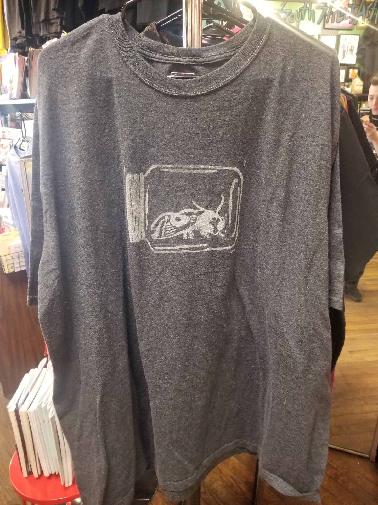 Gray Bug In A Jar Block Print Upcycled T SHIRT