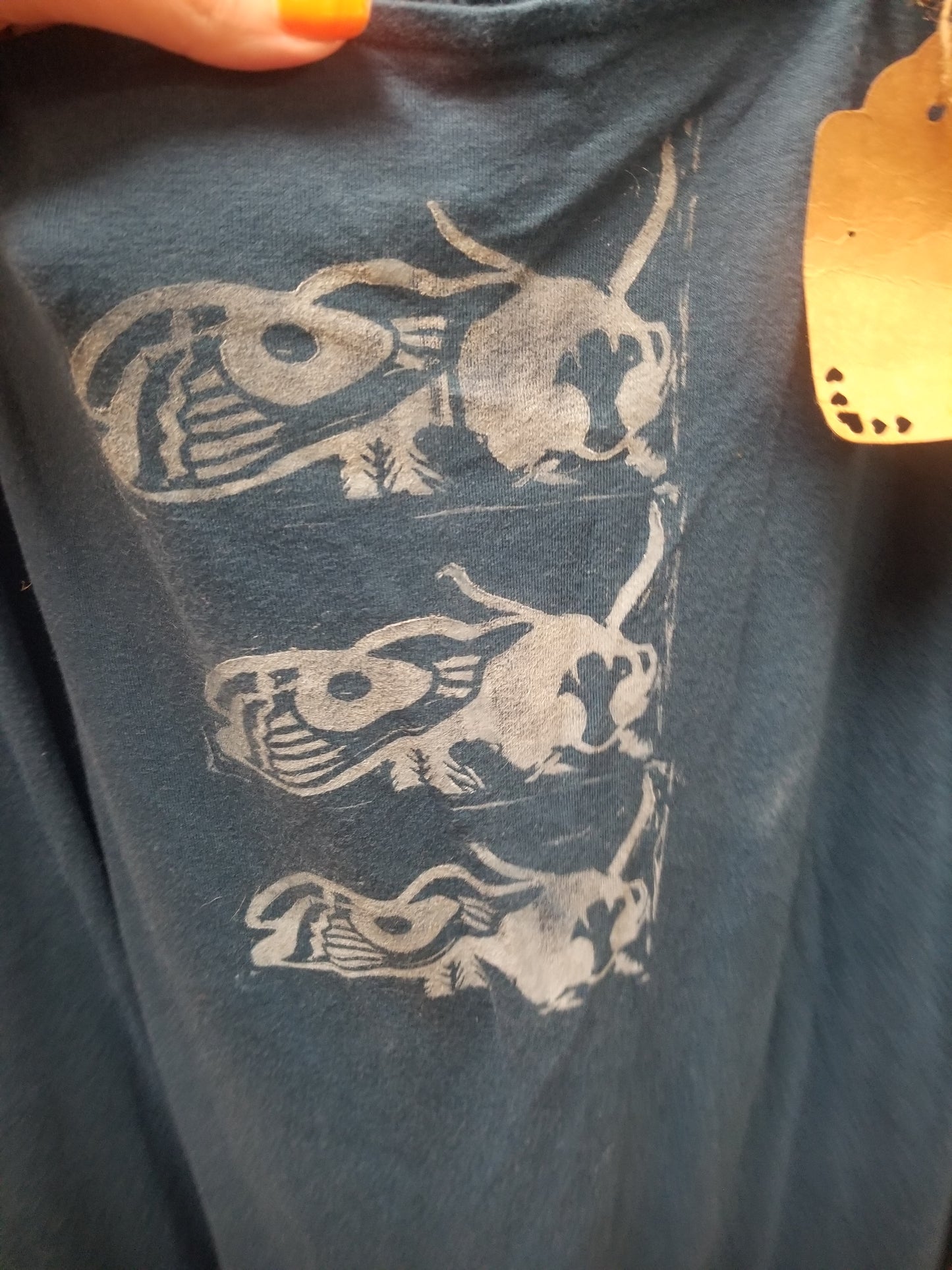 Triple Bug Block Print Upcycled LONG SLEEVE SHIRT with cut outs