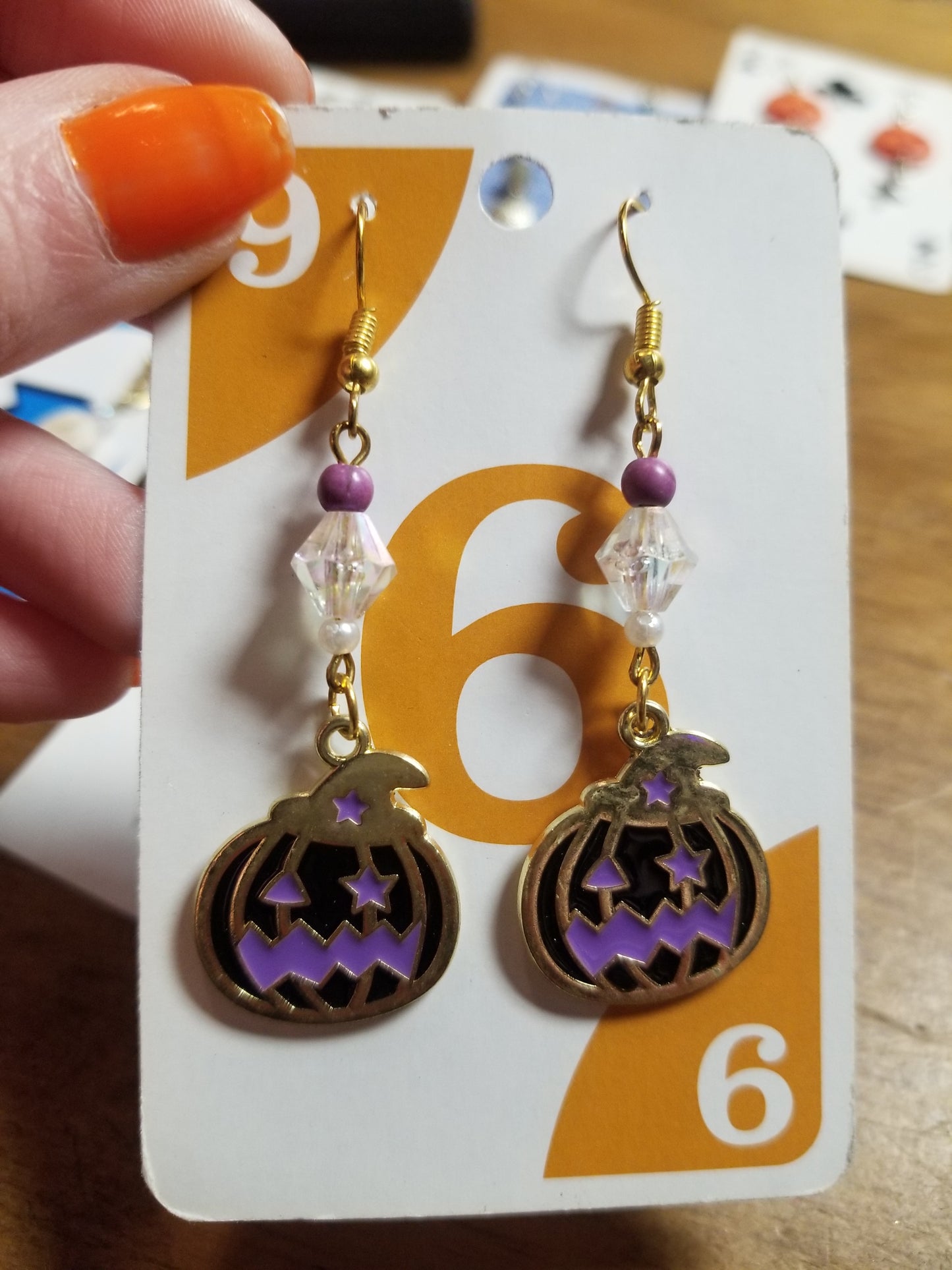 Purple and Black Beaded Jack O Lanterns EARRINGS by Skullduggery Studio