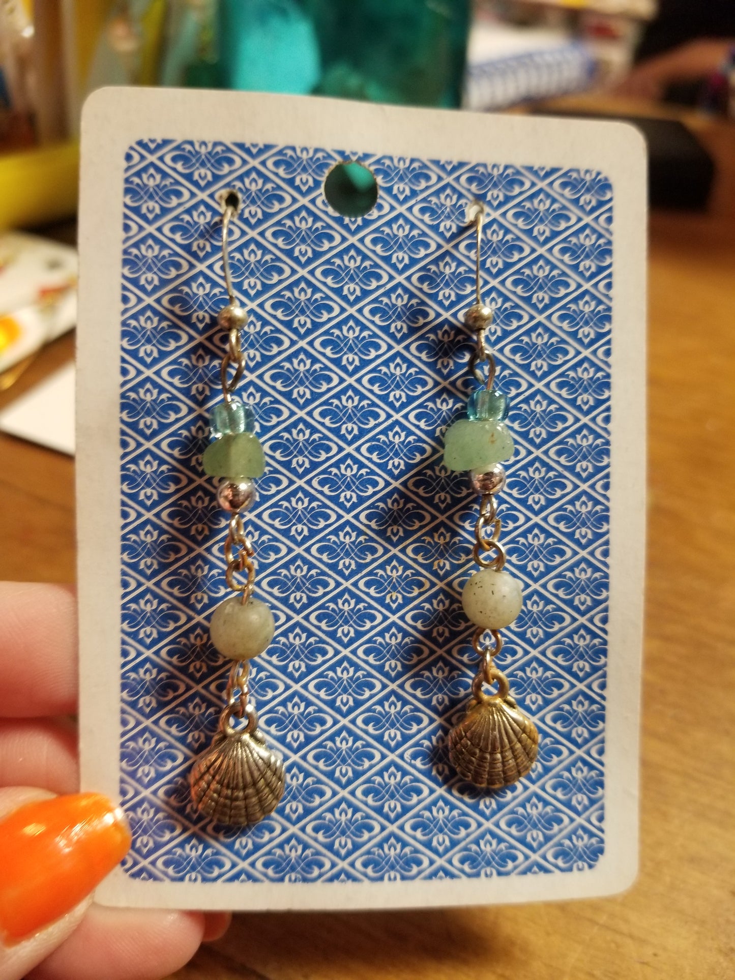 Laradorite Adventurine Shells EARRINGS by Skullduggery Studio