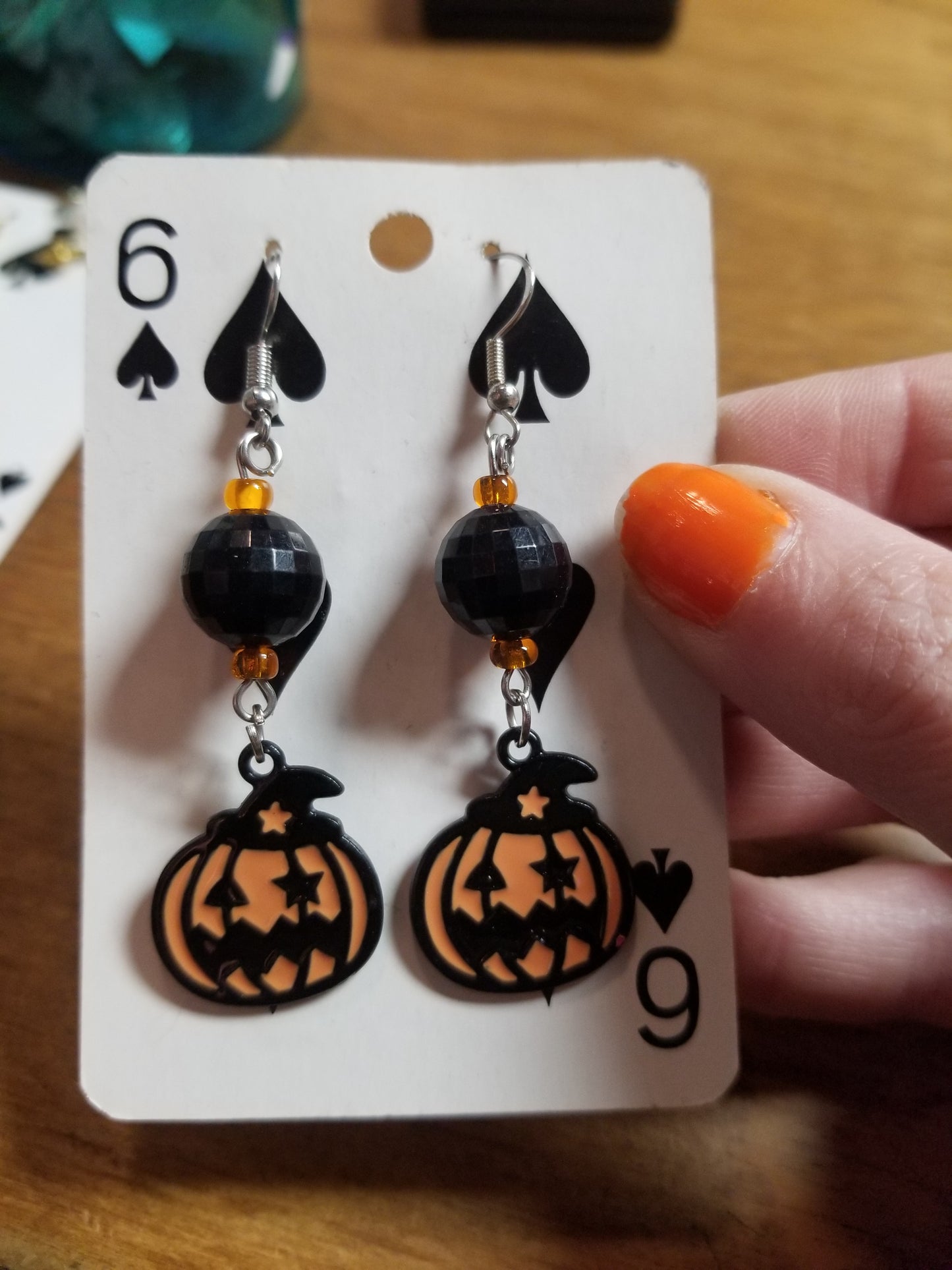 Black and Orange Beaded Jack O Lantern EARRINGS by Skullduggery Studio