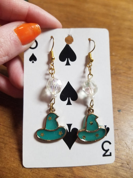 Teal Witch Hats EARRINGS by Skullduggery Studio