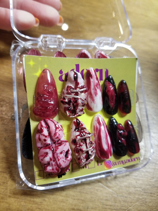 Bloody Bits Hand-painted Acrylic Press On NAiL SET by Adorn Nails
