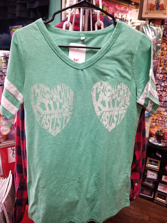 This Machine Upcycled Green with White Sleeve Bands SHIRT