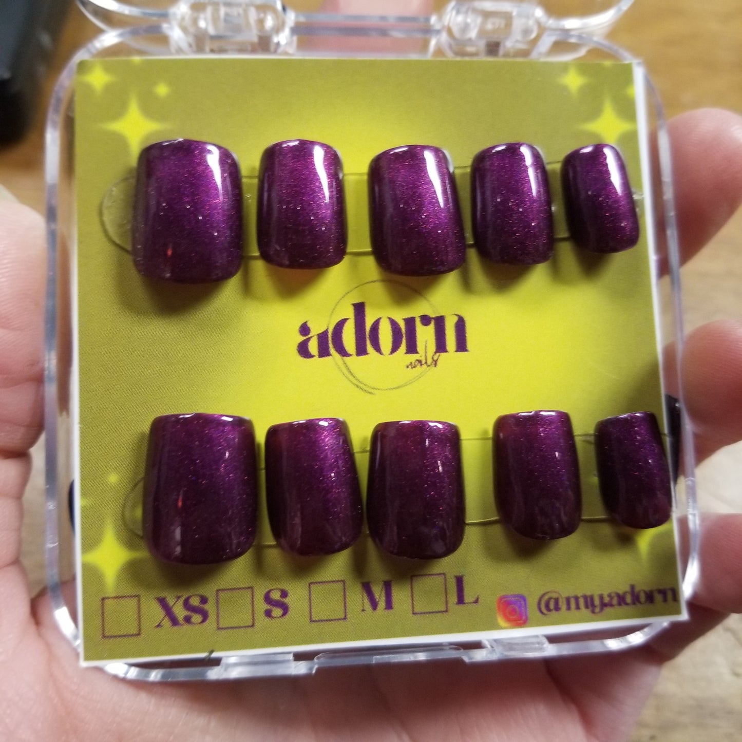 Dark Purple Square Cut Hand-painted Acrylic Press On NAiL SET by Adorn Nails
