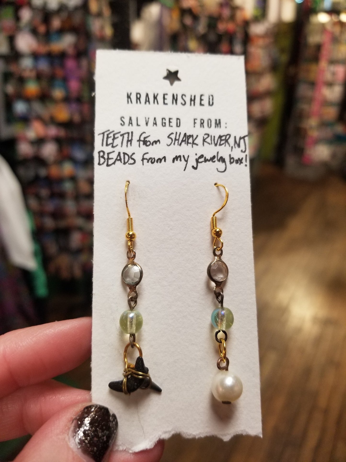 Pearl & Shark Tooth Dangly EARRINGS