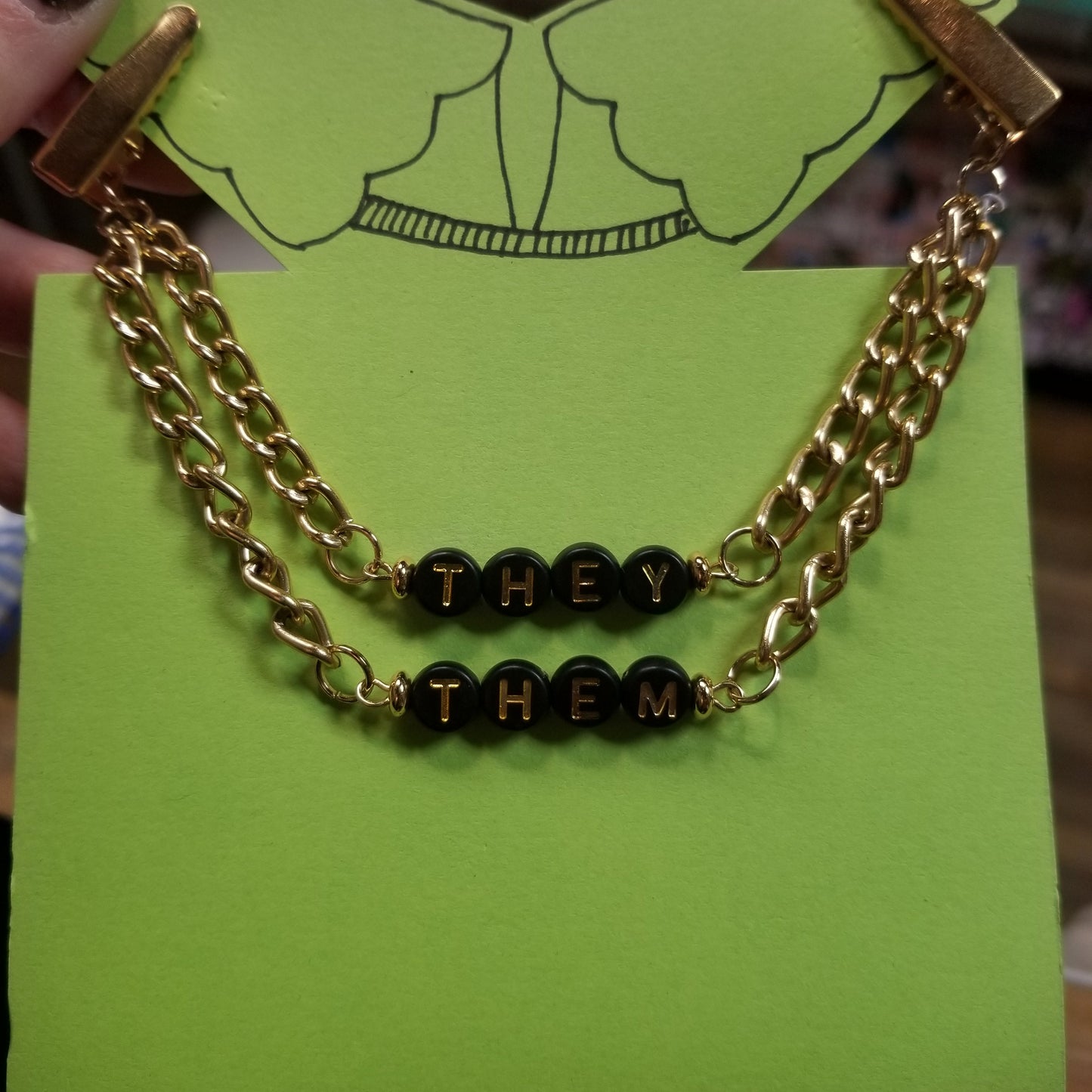 They Them (gold and black) COLLAR CLiP CHAiN