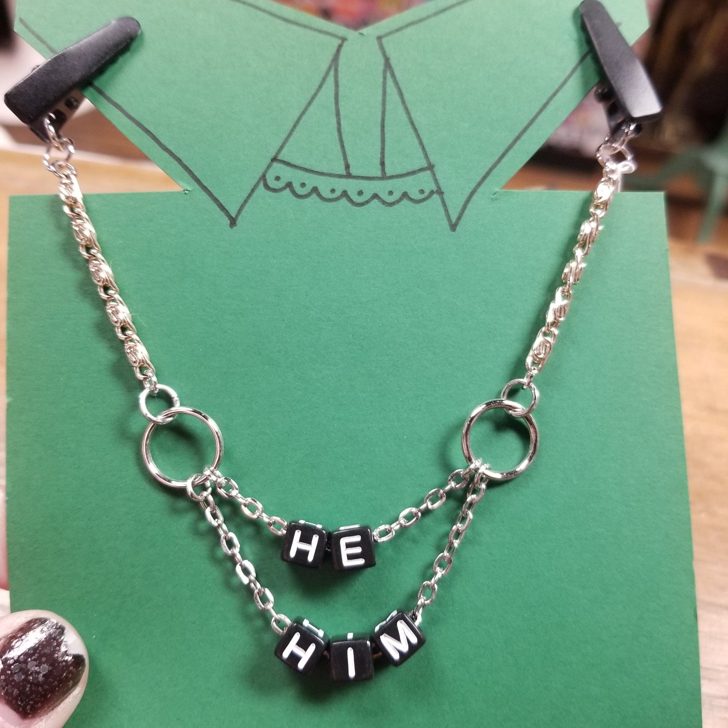 He Him (silver and black) COLLAR CLiP CHAiN