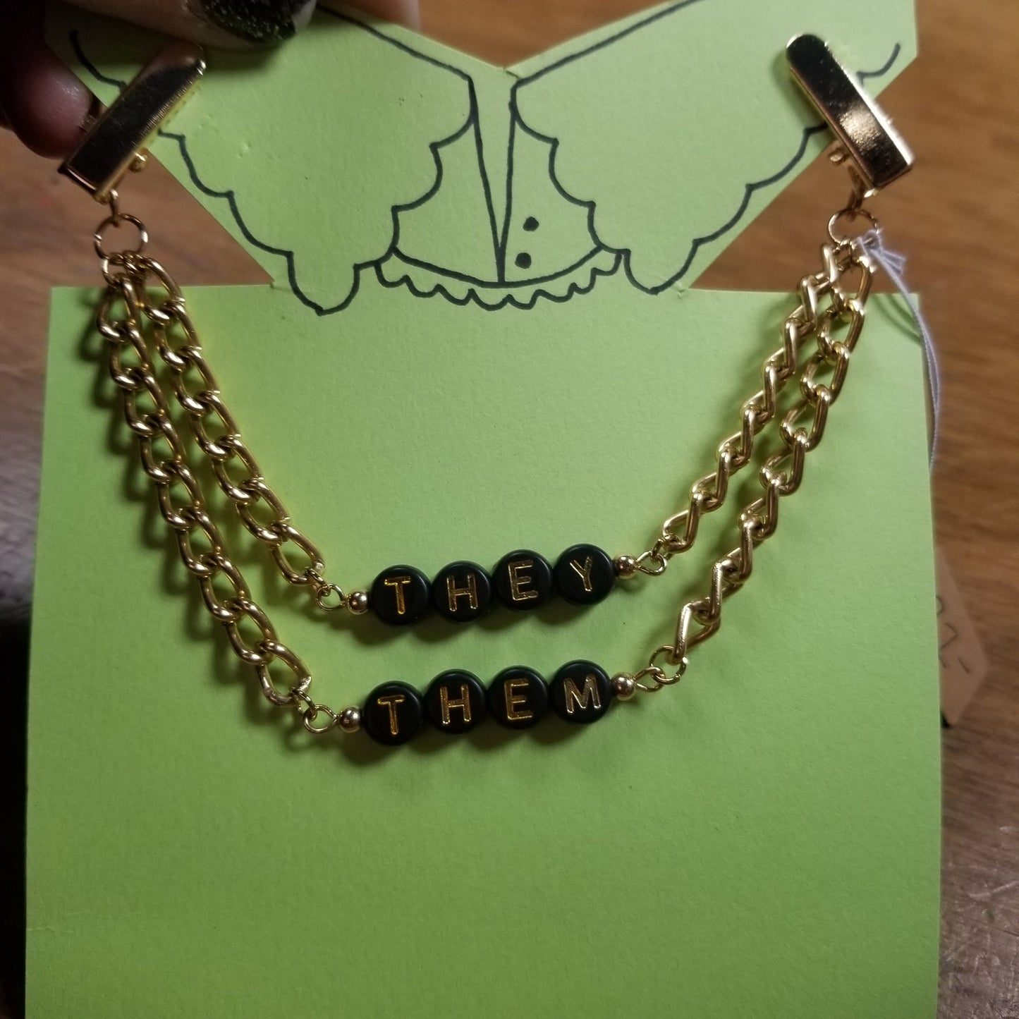 They Them (black and gold) COLLAR CLiP CHAiN
