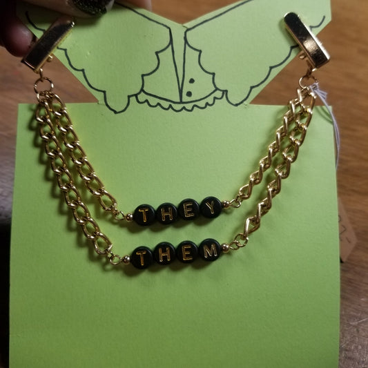 They Them (black and gold) COLLAR CLiP CHAiN
