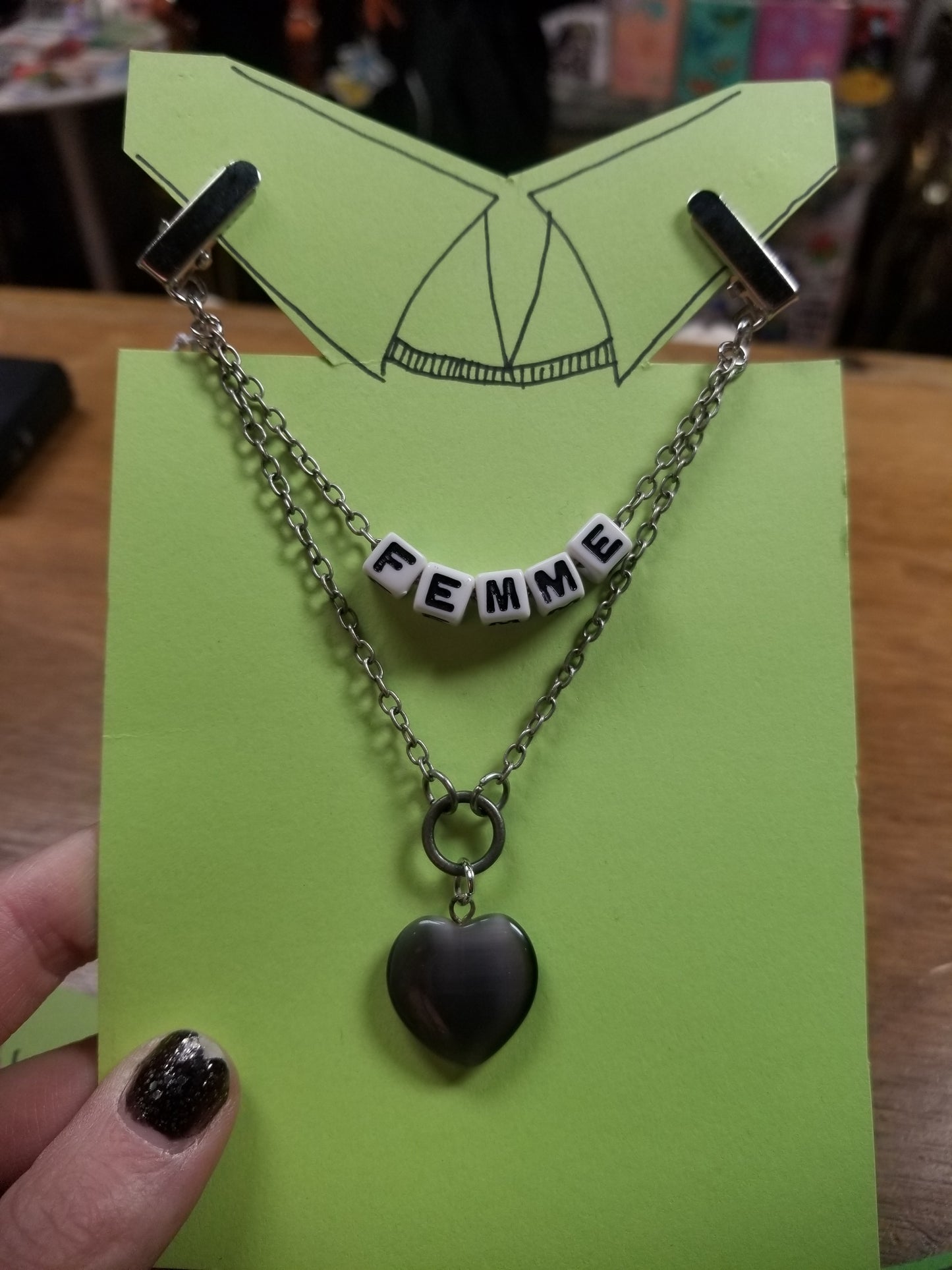 Femme (black and white letters with heart) COLLAR CLiP CHAiN