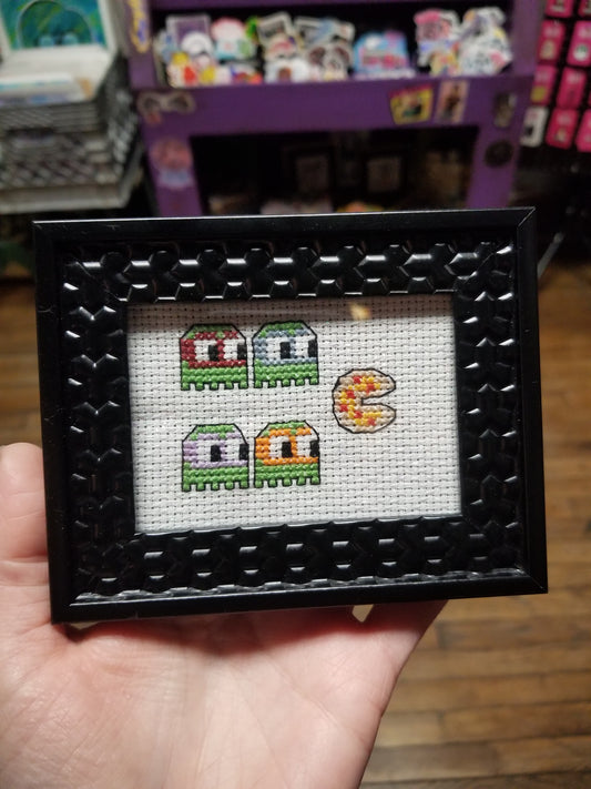 Pizza Turtles Framed Cross-Stitch