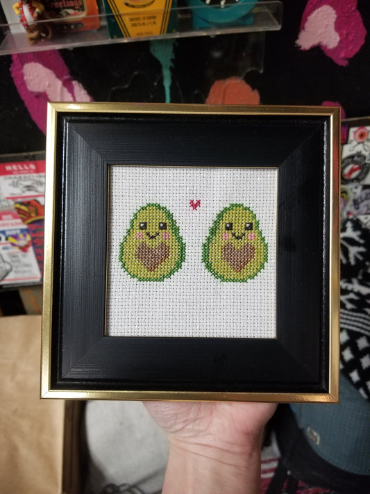 Avocados In Love Framed Cross-Stitch