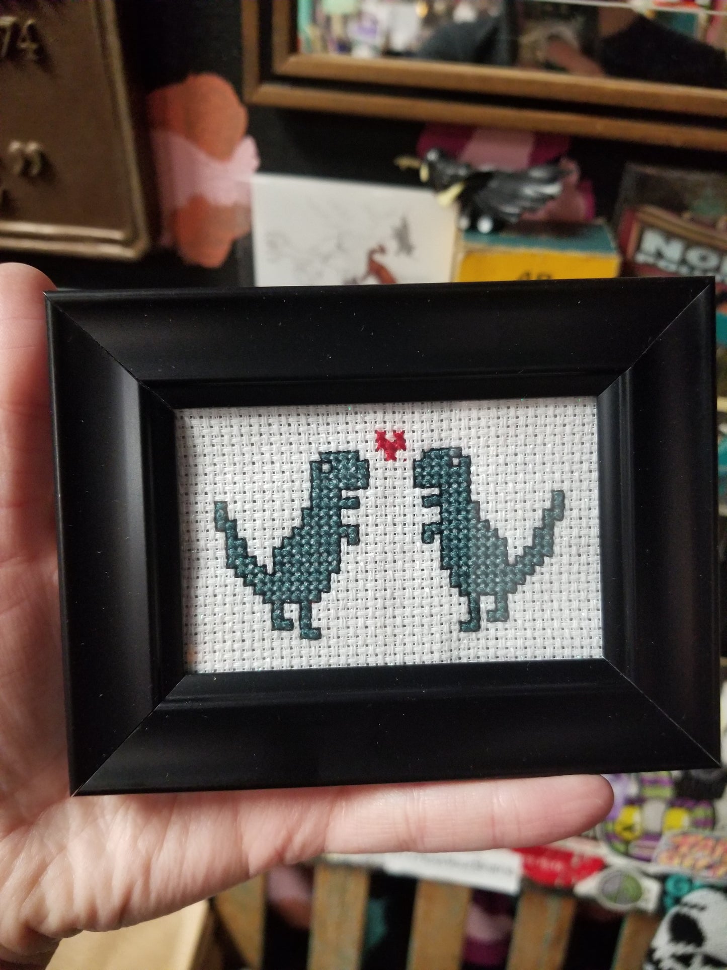 Dinos In Love Framed Cross-Stitch