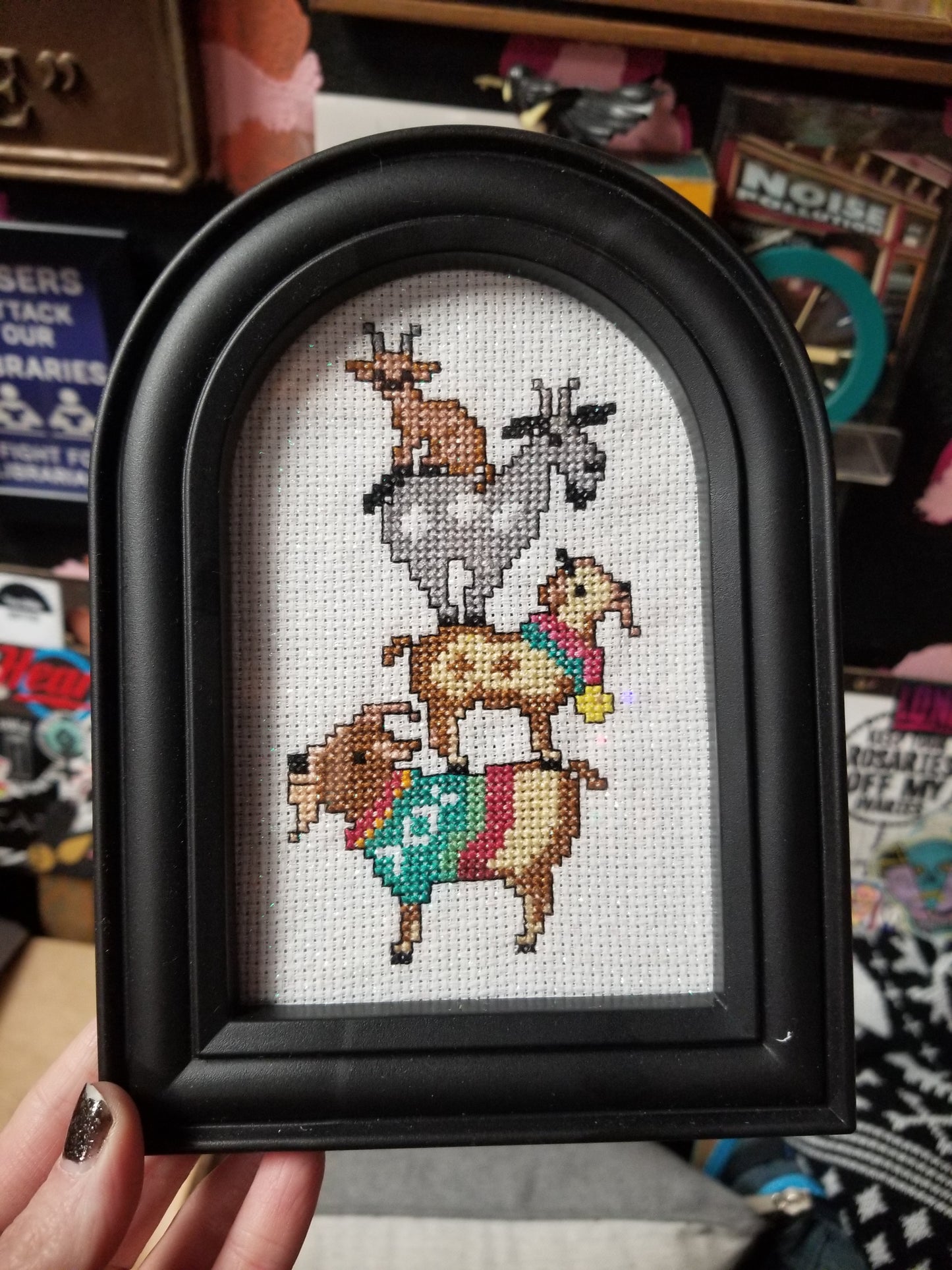 Goat Stack Framed Cross-Stitch