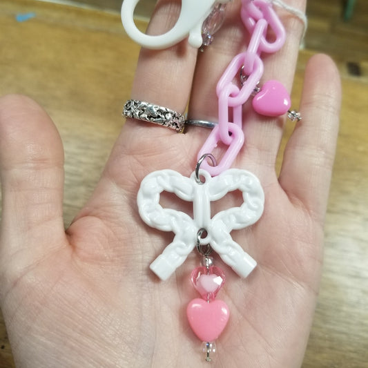 2-in-1 Pink & White Bow CLiP CHAiN by Starly Art Studio