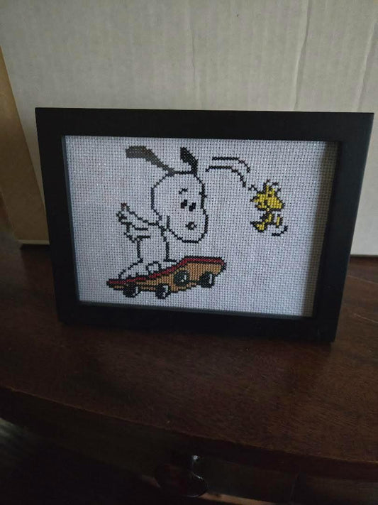 Skating Snoop Framed Cross-Stitch