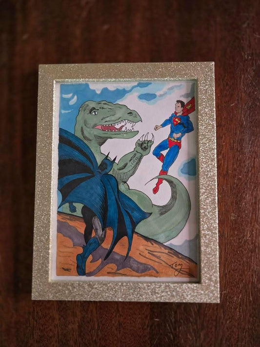 Dino Heroes Framed Original Drawing WALL ART