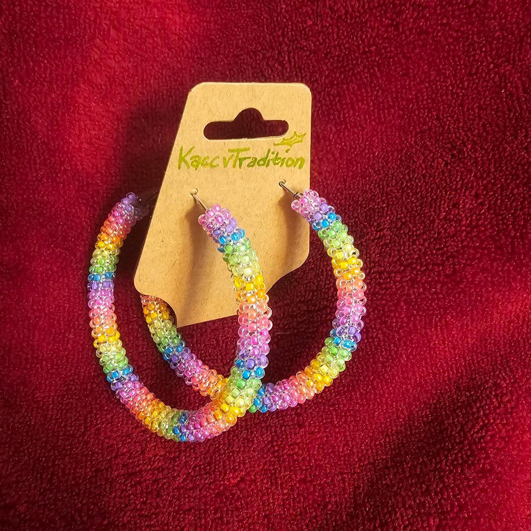 Neon Individually Beaded Hoop EARRINGS