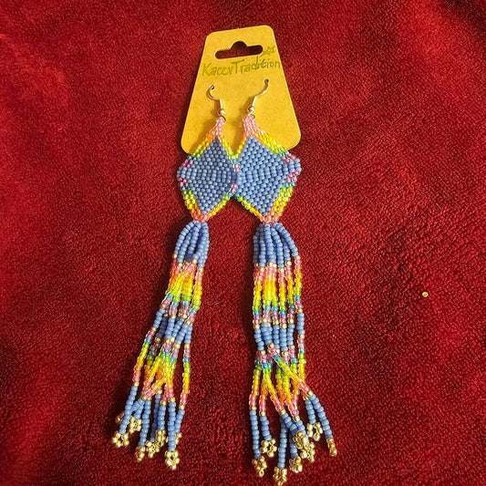 Purple with Neon Individually Beaded Long EARRINGS