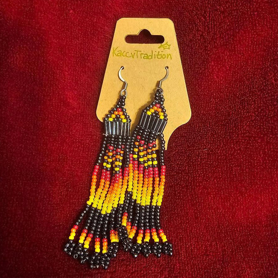 Gun Metal with Rainbow Individually Beaded Long EARRINGS