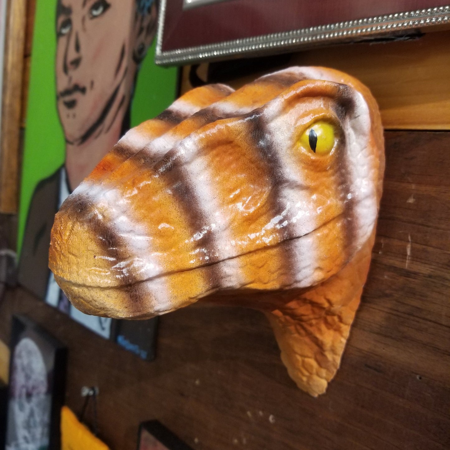 Hand Painted Brown Stripey Velociraptor WALL HANGING