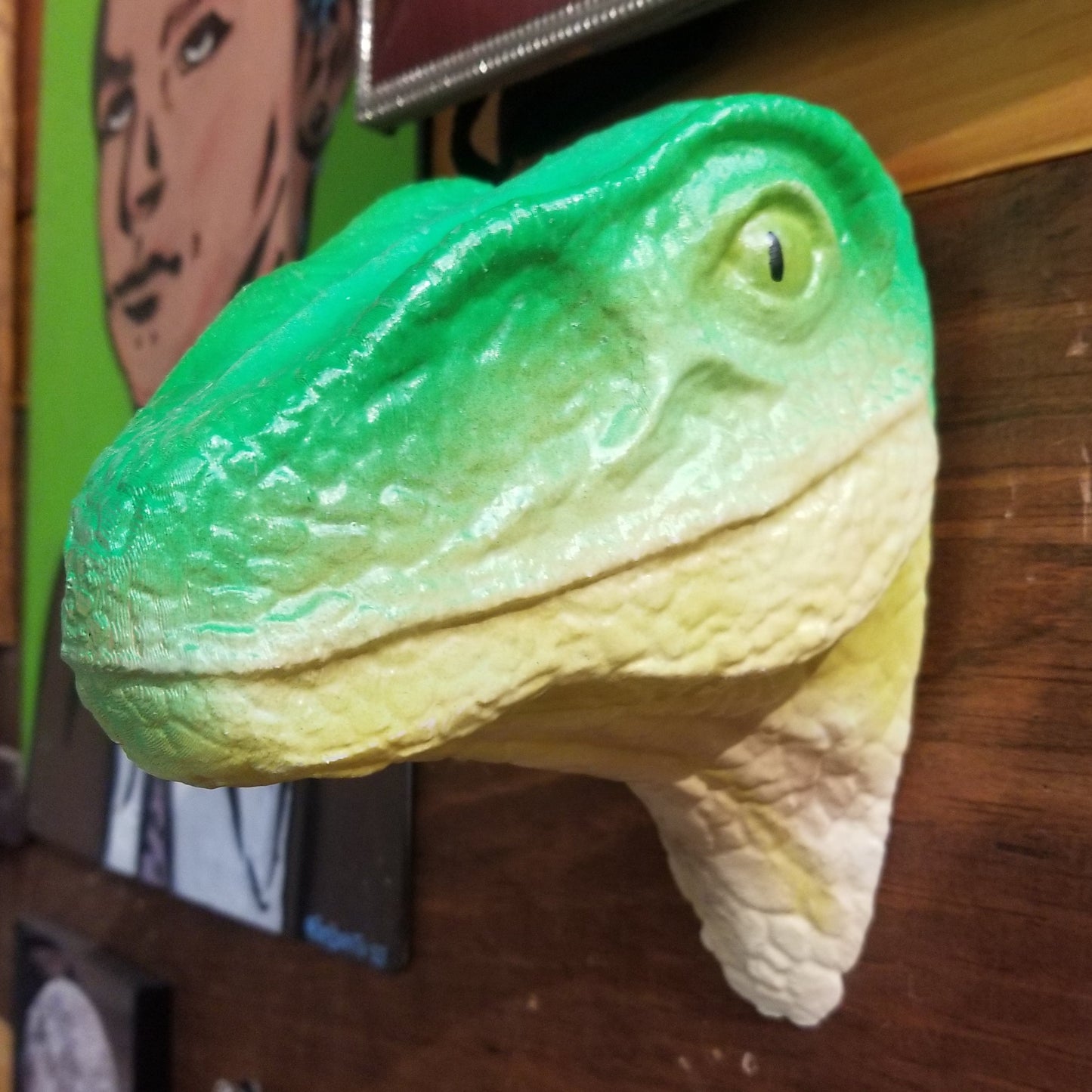 Hand Painted Bright Green Velociraptor WALL HANGING
