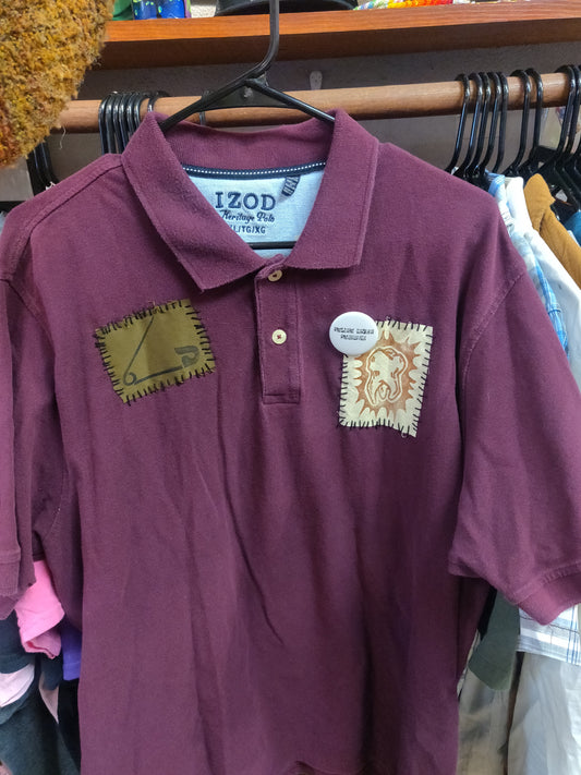 Maroon Tooth Patch Upcycled POLO SHiRT by Start Over Studio