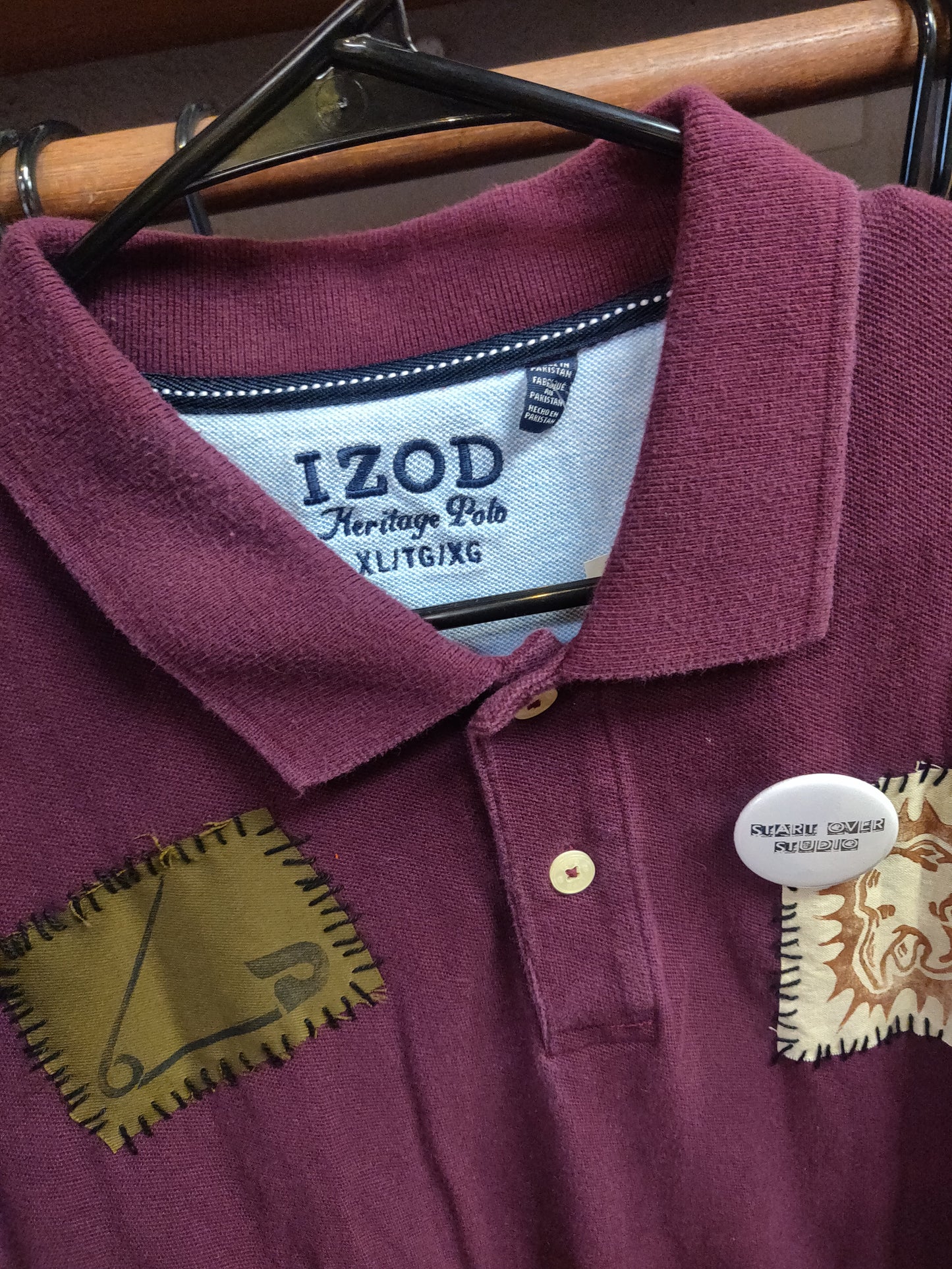 Maroon Tooth Patch Upcycled POLO SHiRT by Start Over Studio