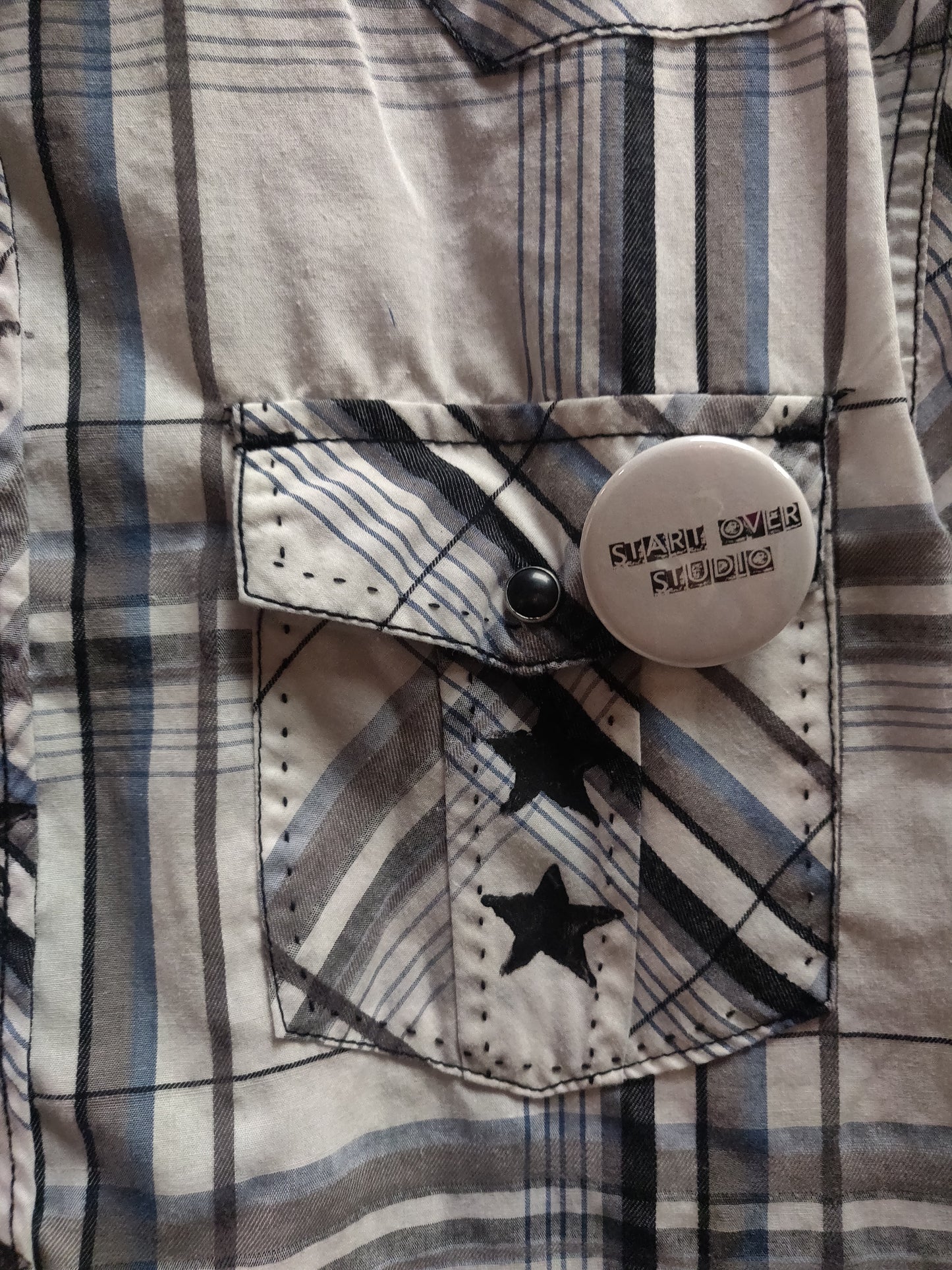 Plaid Large Upcycled Short Sleeve Button Up SHiRT by Start Over Studio