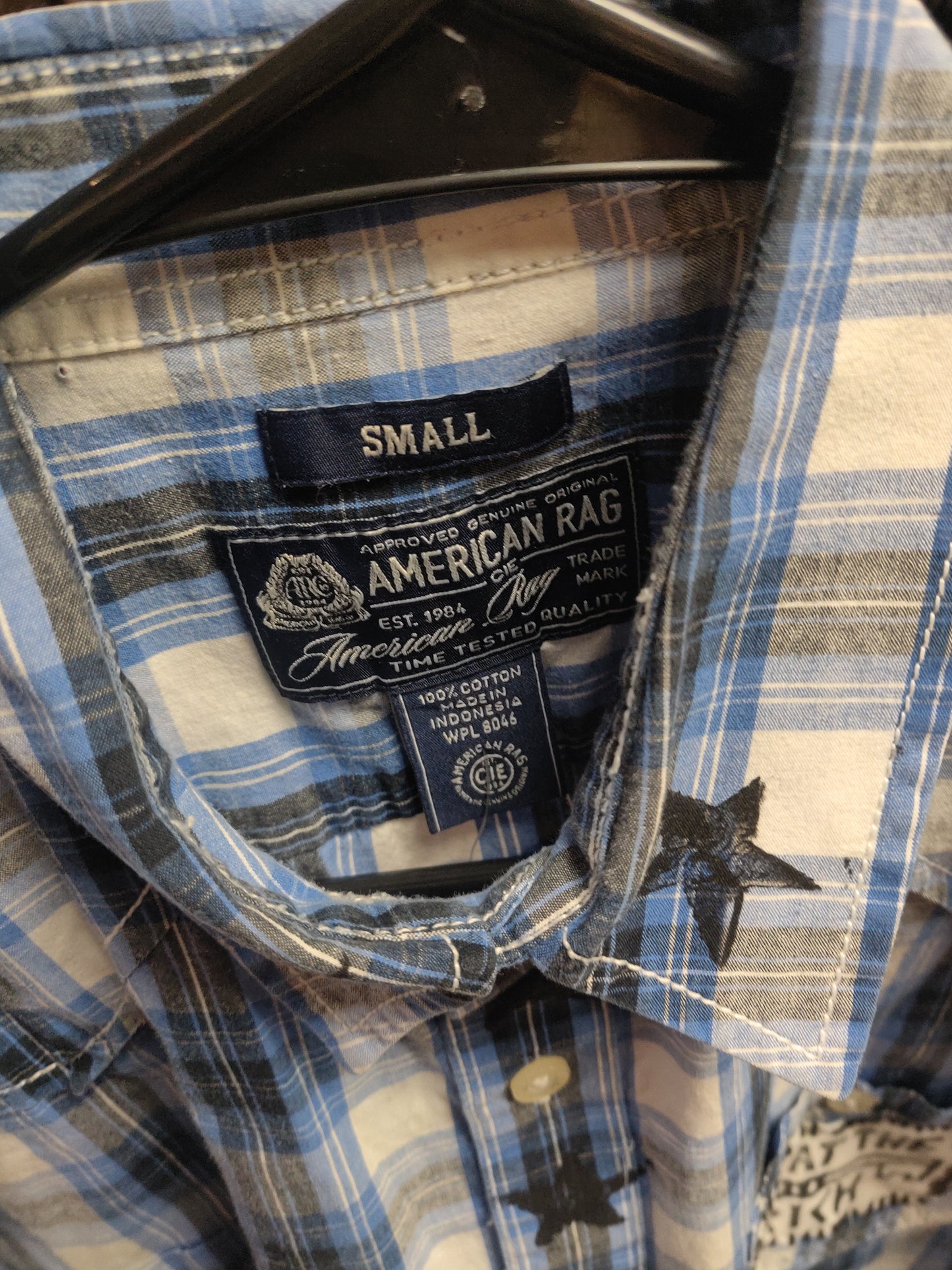 Plaid Small Upcycled Short Sleeve Button Up SHiRT by Start Over Studio