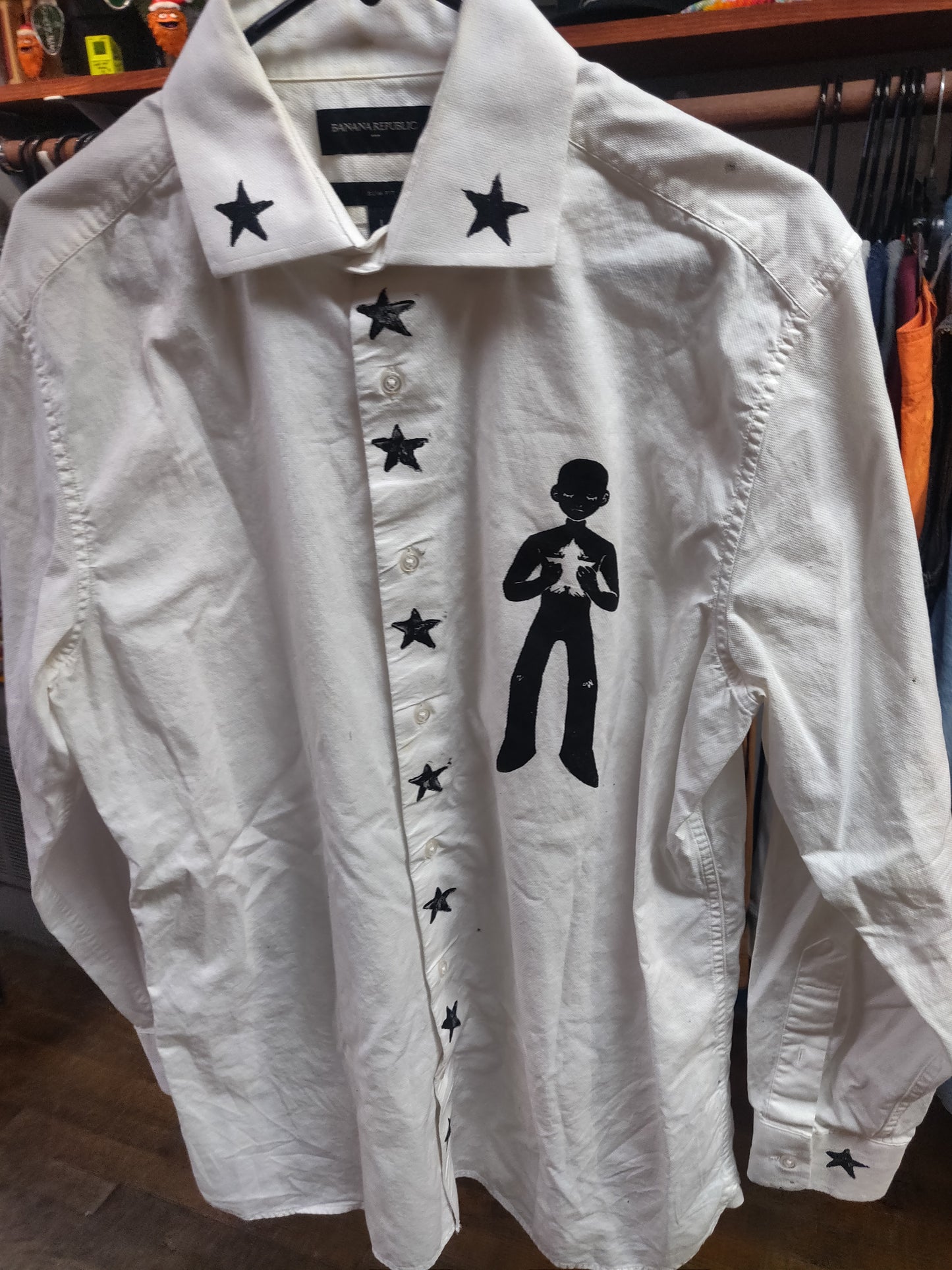 B&W Upcycled Long Sleeve Button Up SHiRT by Start Over Studio